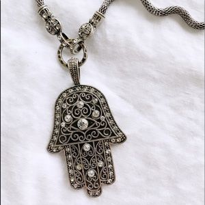 Chunky Silver Bohemian styled Evil Eye Hamsa Necklace